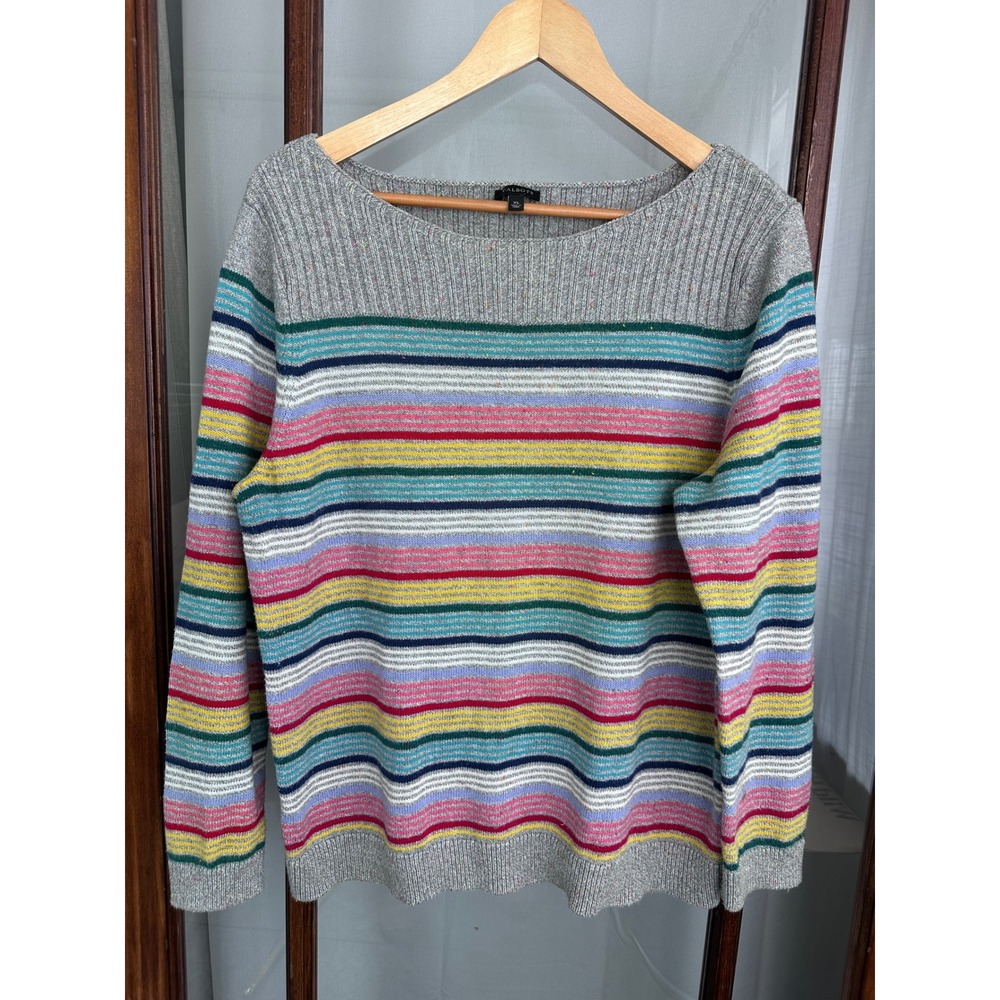 Talbots Womens XL Grey Multi Stripe Cashmere Blend Boat Neck Sweater Preppy